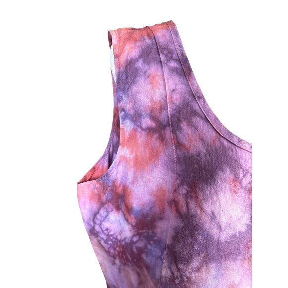 Flax Size Large 100% Linen Sleeveless‎ Tank Top Blouse Button Front HAND DYED - Picture 4 of 9